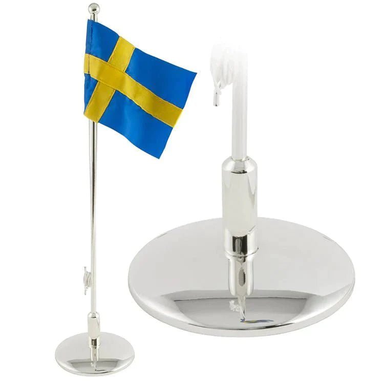 Billig Flaggstång i nysilver Svensk flagga