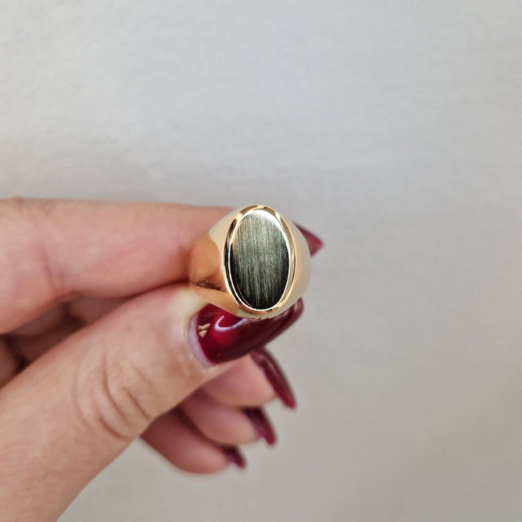 Klackring oval matt 18k Guld